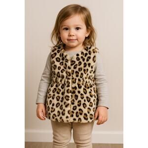 Little Me Toddler Girl Faux Fur Leopard Print Vest 2T Winter Outfit Layer